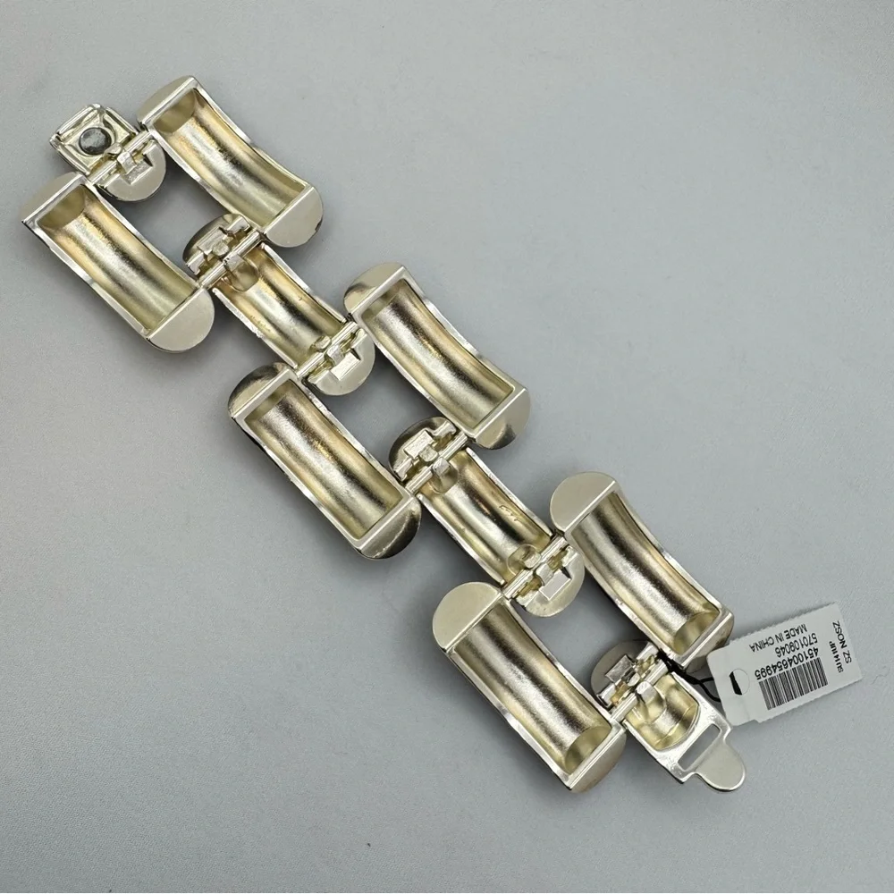 White House Black Market Black Enamel Bracelet Magnetic Clasp Bold Chunky